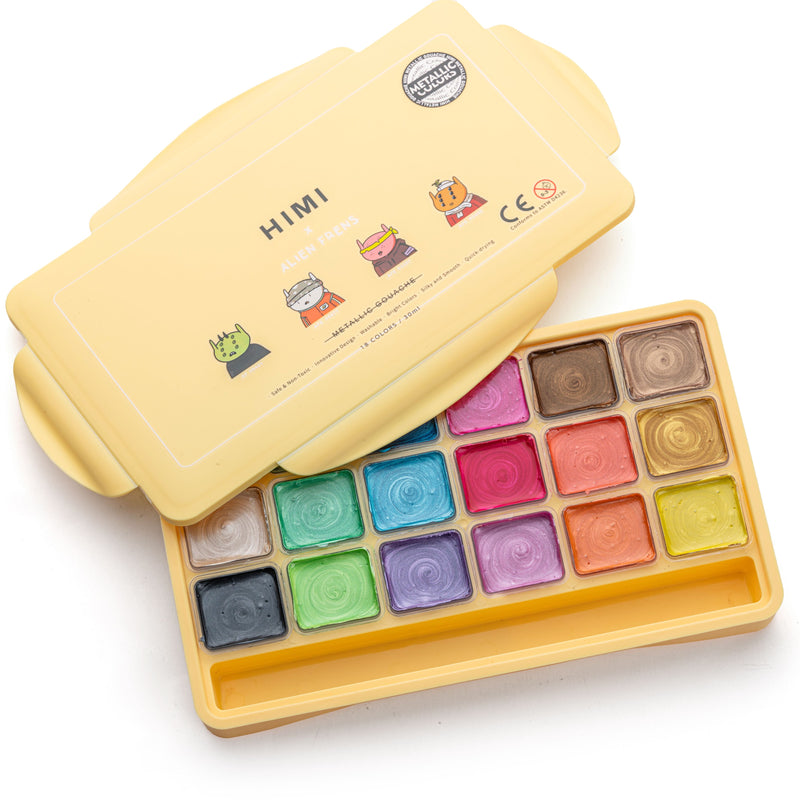 MIYA HIMI Metallic Gouache Paint Set Jelly Cup 18 Colors (No Brush Included)