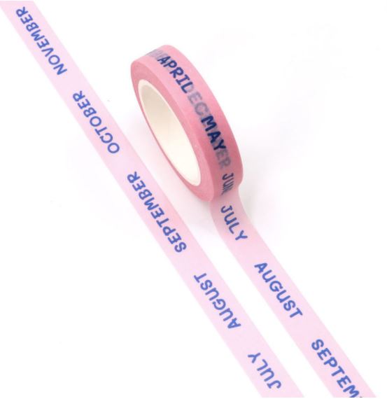 Months on Pink Washi Tape 10mm x 10m