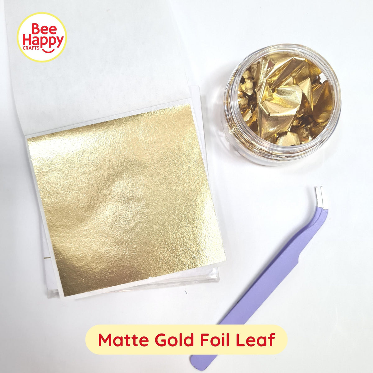 Bee Happy Metallic Foil Leaf Sheets with Jar (Foil for Wax Sealing, Resin, Slime and More)