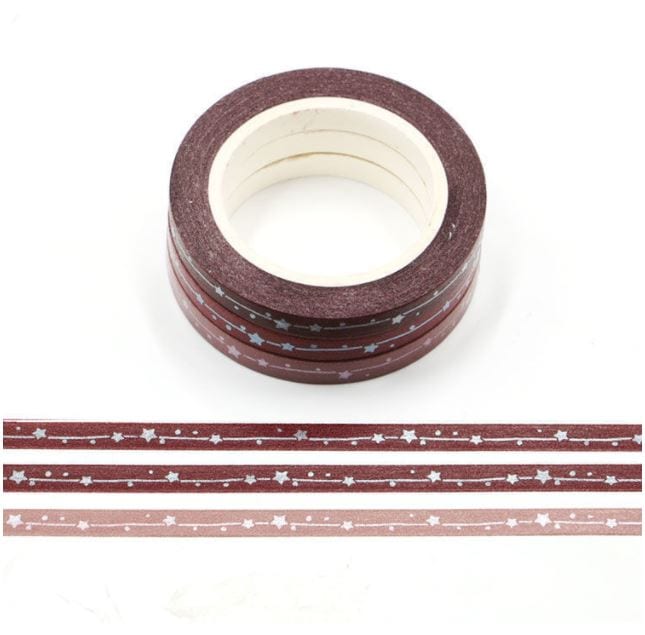 Matte Stars on Chocolate Shade Slim 3 rolls of 5mm x 10m washi tape