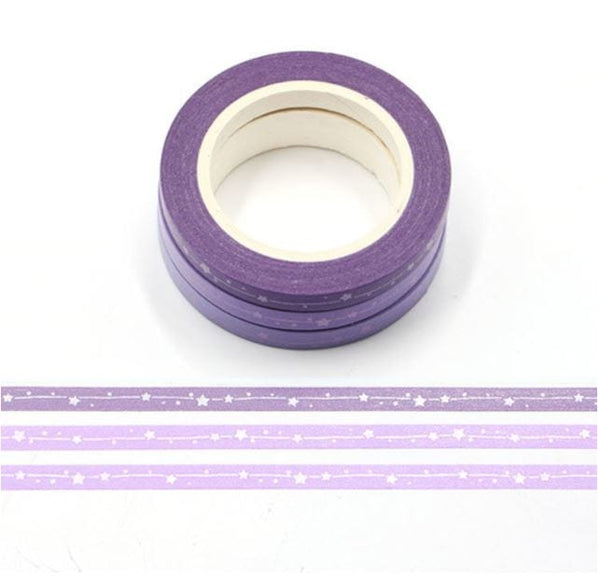 Matte Stars on Purple Shade Slim Washi Tape 3 Rolls 5mm x 10m