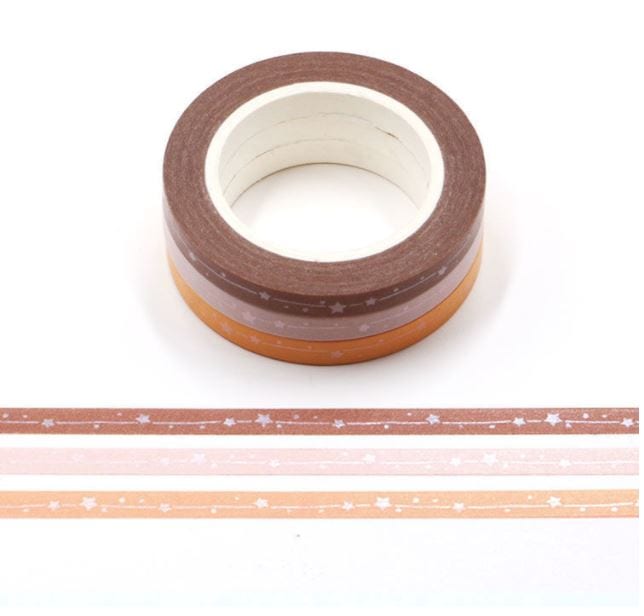 Matte Stars on Slim Warm Color Washi Tape 3 Rolls 5mm x 10m