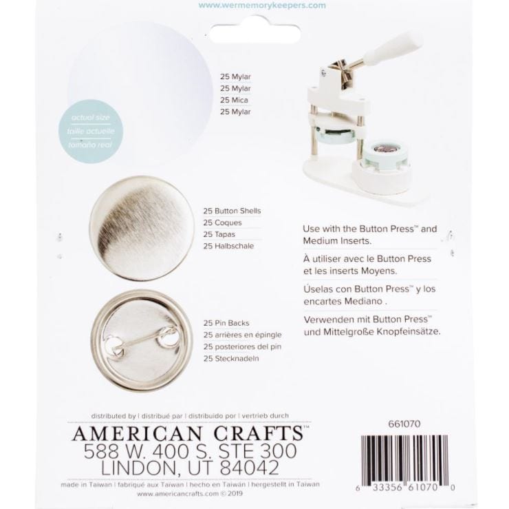 We R Memory Keepers Medium Button Pin Refill for Button Press (25 Sets)