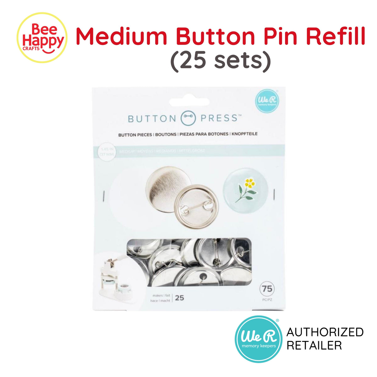 We R Memory Keepers Medium Button Pin Refill for Button Press (25 Sets)