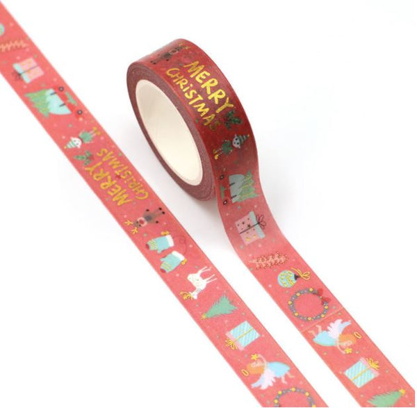 Foil Merry Christmas with Elves, Reindeer and More Christmas Washi Tape 15mm x 10m