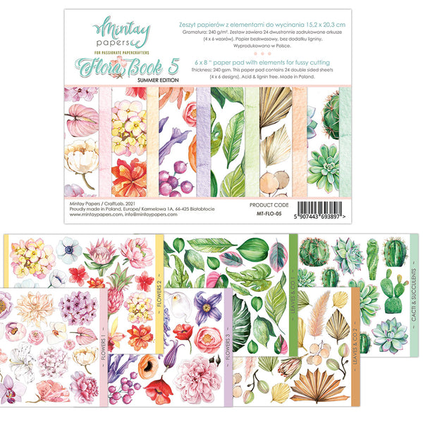 Mintay Flora Book 5 Paper Pad 6" x 8" with Elements for Precise Cutting