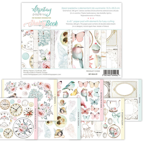 Mintay Shabby Book Paper Pad 6" x 8" with Elements for Precise Cutting