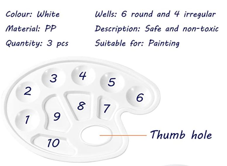 Plastic 10-Hole Palette w/ Thumb Hole Mixing Plate - 1 Piece
