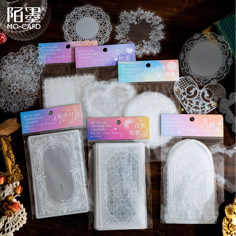 MoCard Romantic Lace White Ink Collage Card PET Deco Stickers