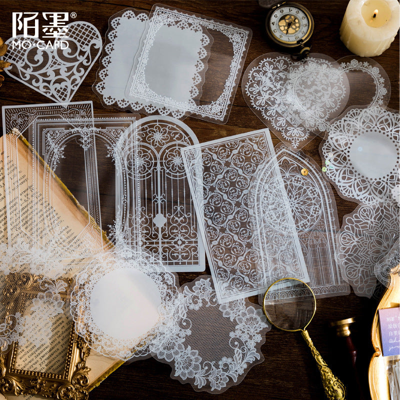 MoCard Romantic Lace White Ink Collage Card PET Deco Stickers