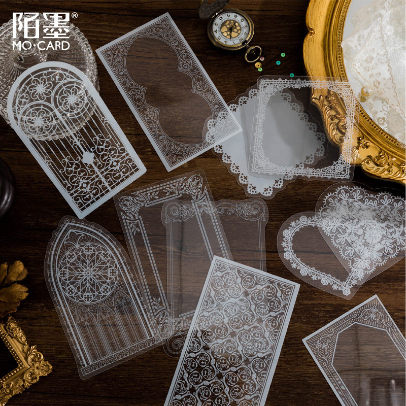 MoCard Romantic Lace White Ink Collage Card PET Deco Stickers
