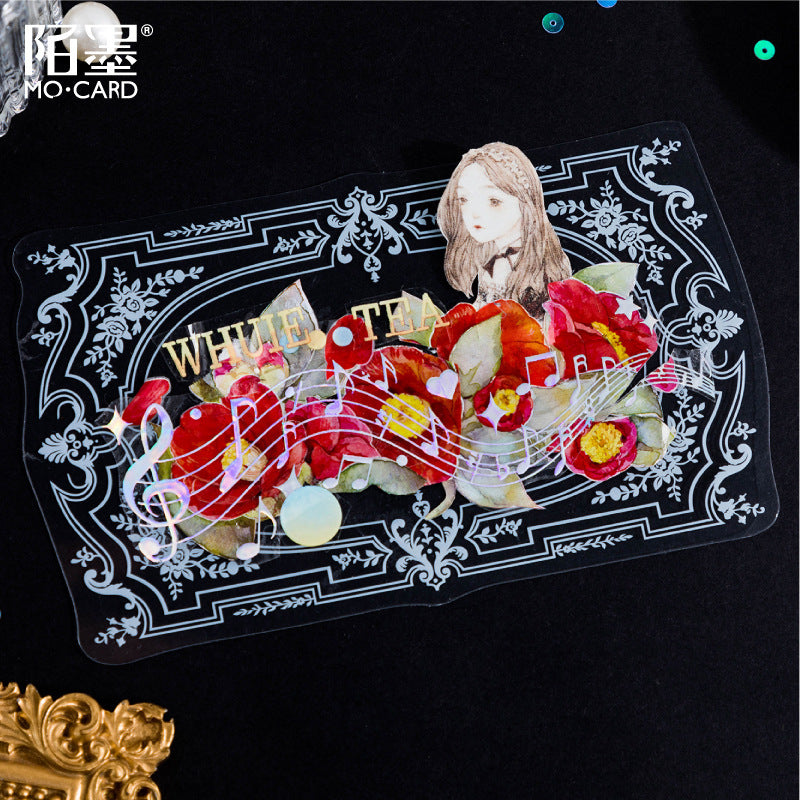 MoCard Romantic Lace White Ink Collage Card PET Deco Stickers