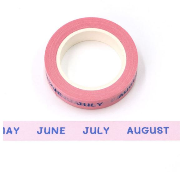 Months on Pink Washi Tape 10mm x 10m