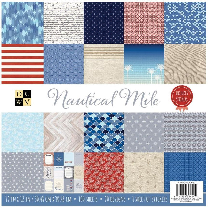 DCWV Nautical Mile Single-Sided Cardstock Stack 12"X12" 101 Sheets