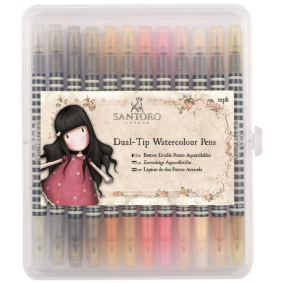 Gorjuss Neutrals Santoro Watercolour Dual-Tip Pens 12/Pkg