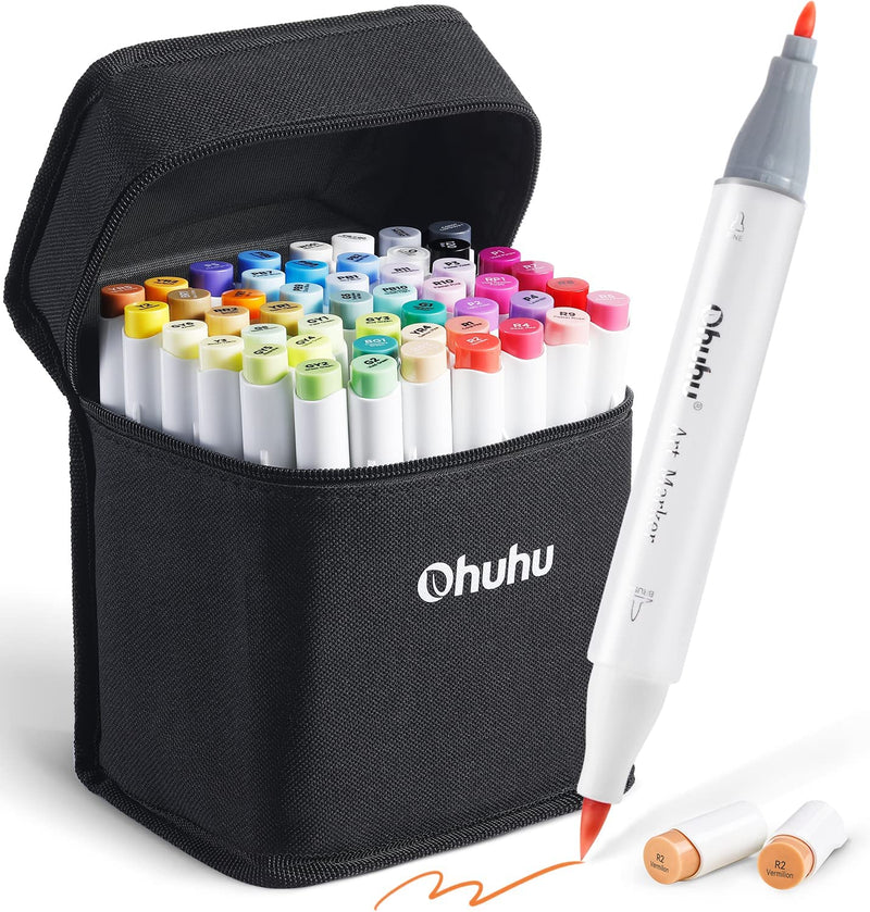 Ohuhu 48 Basic Colors Dual Tip Alcohol Brush Markers Y30-80401-94 & Y30-80400-40