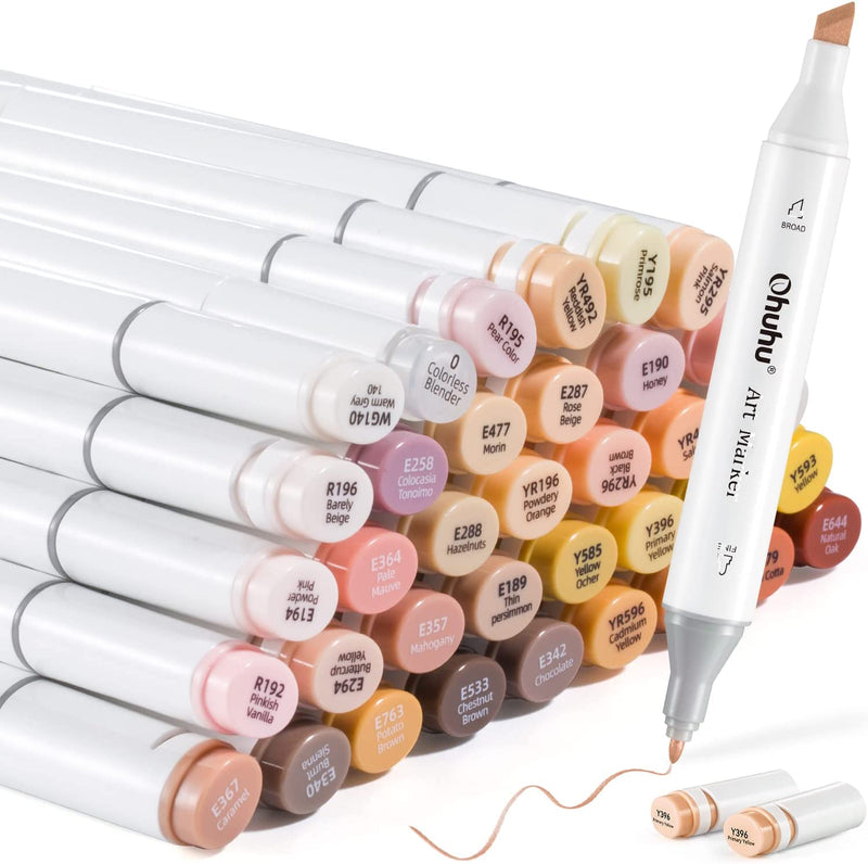 Ohuhu Chisel & Brush 36 Grey-tone Colors Dual Tip Alcohol Markers Y30