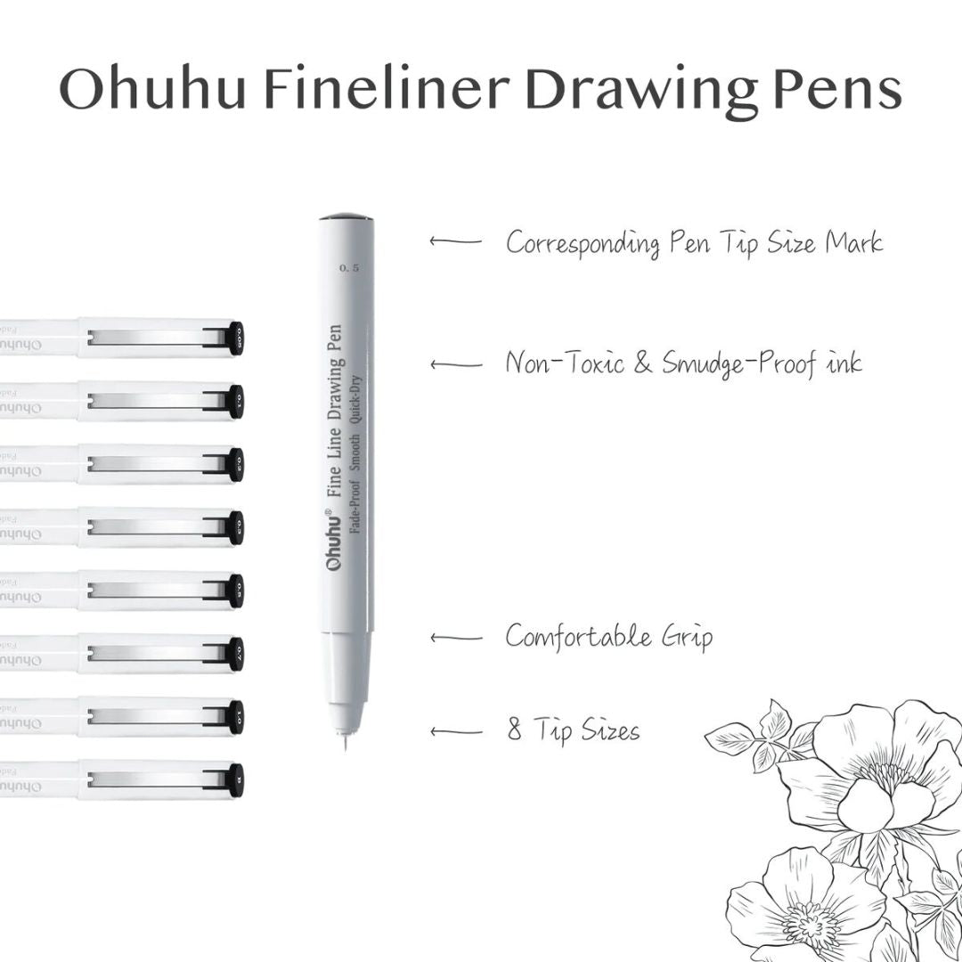 Ohuhu Fineliner Drawing Pen, 8 Count Y30-80600-28