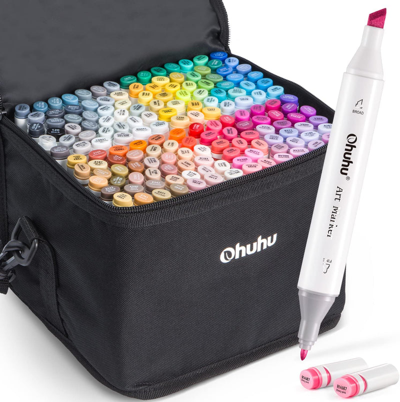 Ohuhu Marker Pen 80 colors, oil-based, with thick and thin ends carrying  case