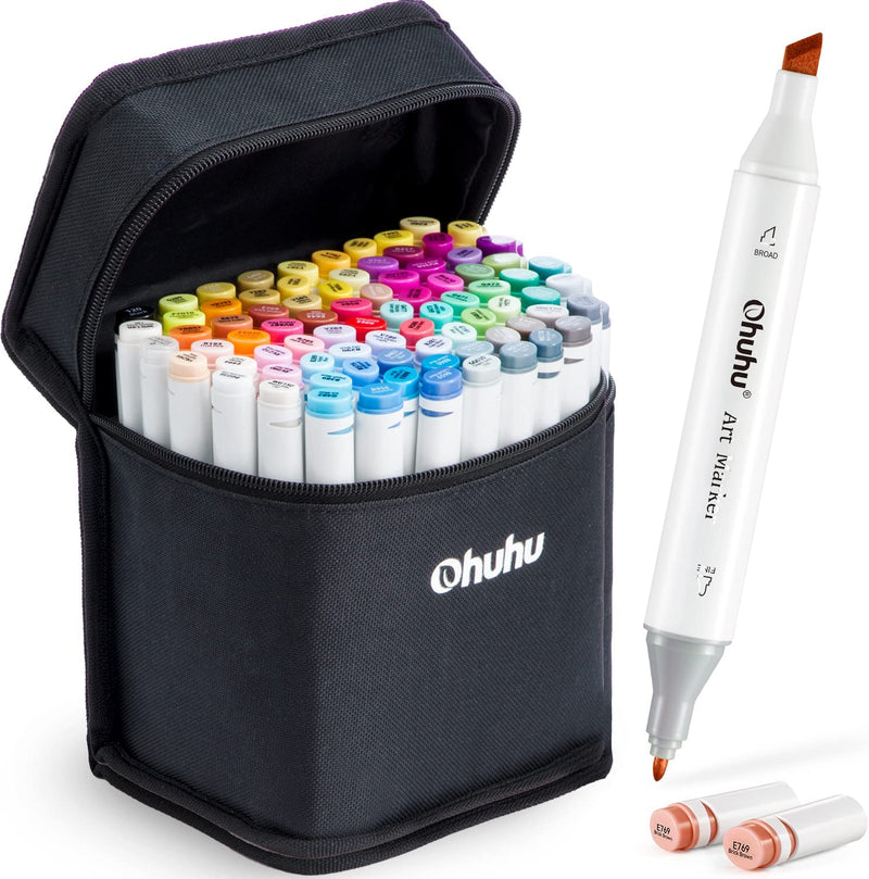 Ohuhu Fine & Chisel 80 Basic Colors Dual Tips Alcohol Art Markers Y30-80401-83