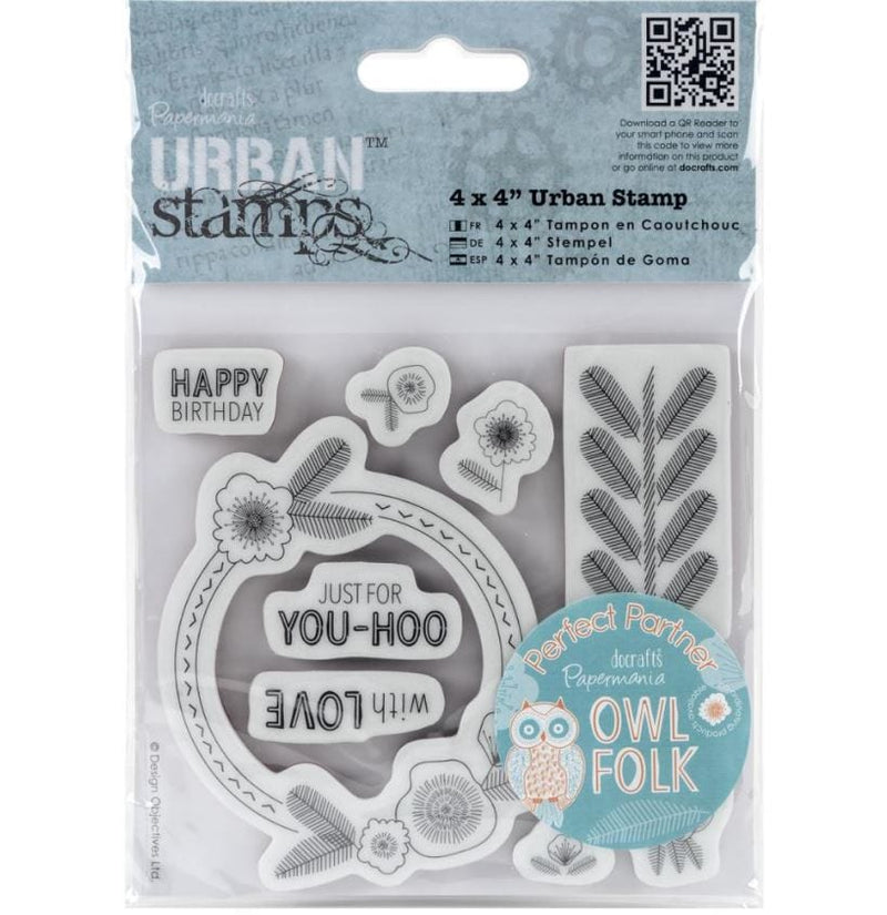 Papermania Sentiments Owl Folk Urban Stamps 4"X4"