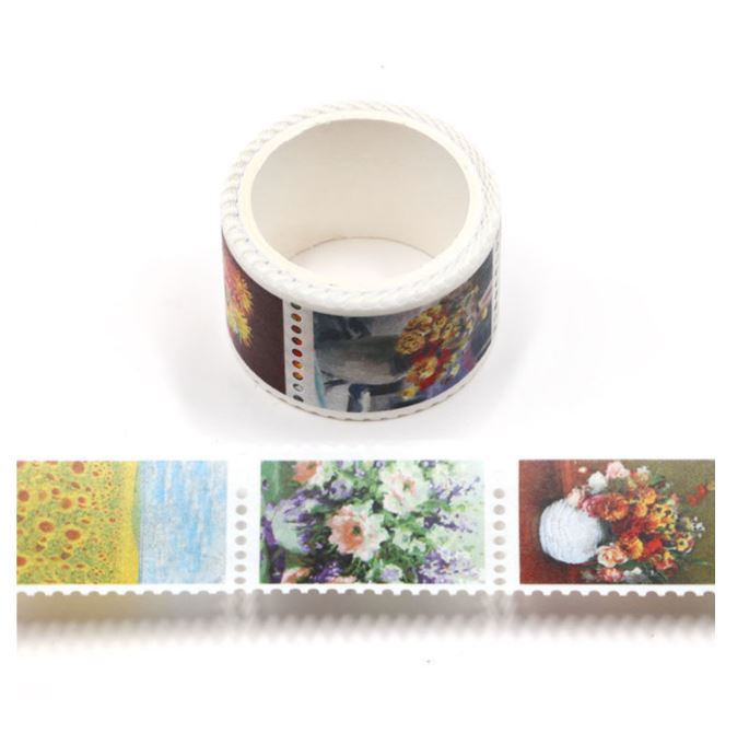Flower Paintings Postage Stamps Perforated Washi Tape 25mm x 3m