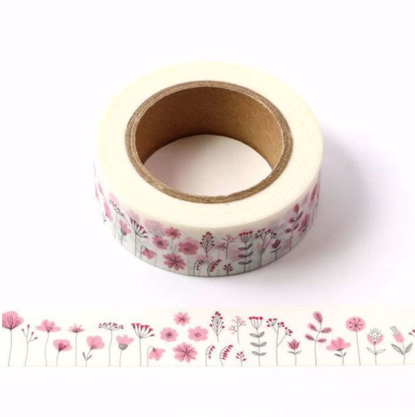 Pink Dancing Flowers Washi Tape 15mm x 10m