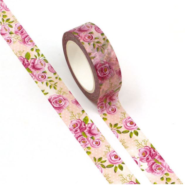 Pink Rose Romance Washi Tape 15mm x 10m