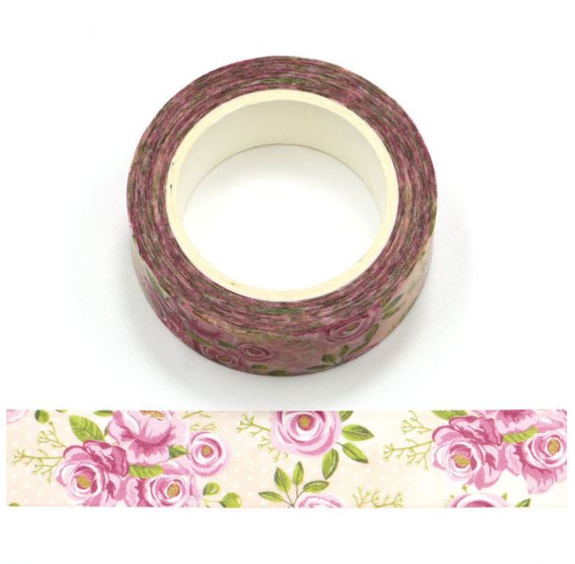Pink Rose Romance Washi Tape 15mm x 10m