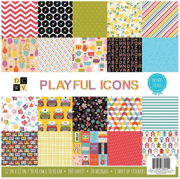 DCWV Playful Single-Sided Cardstock Stack 12"X12" 101 Sheets