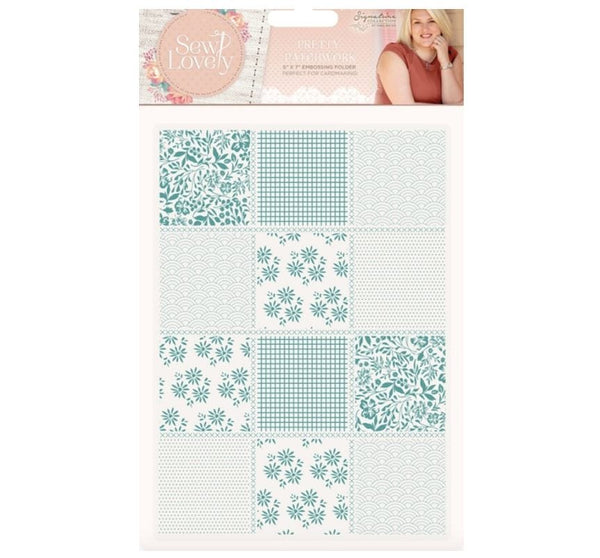 Crafter's Companion Pretty Patchwork Sara Davies Signature Sew Lovely Embossing Folder 5"X7"