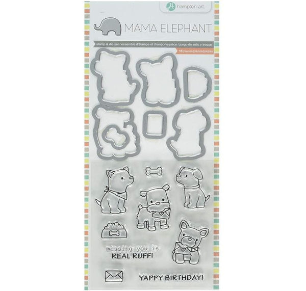 Hampton Art Mama Elephant Puppy Play Clear Stamp & Die Set