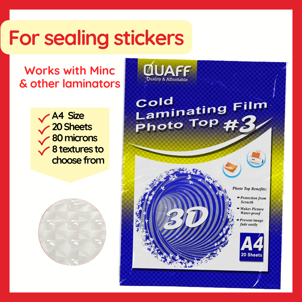 Quaff Cold Laminating Film Photo Top 20 Sheets A4 Size