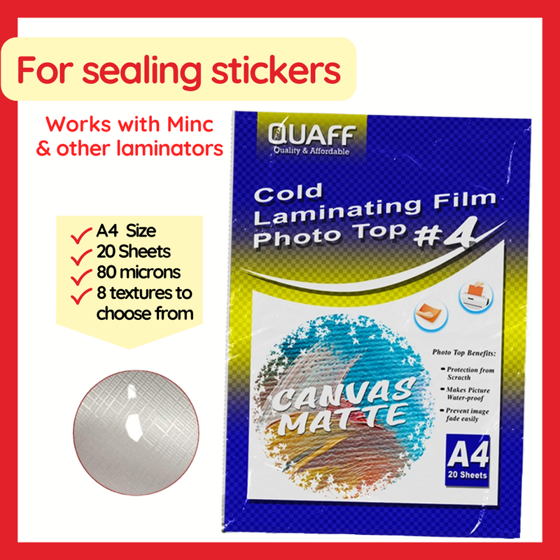 Quaff Cold Laminating Film Photo Top 20 Sheets A4 Size