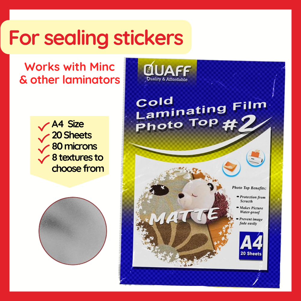 Quaff Cold Laminating Film Photo Top 20 Sheets A4 Size