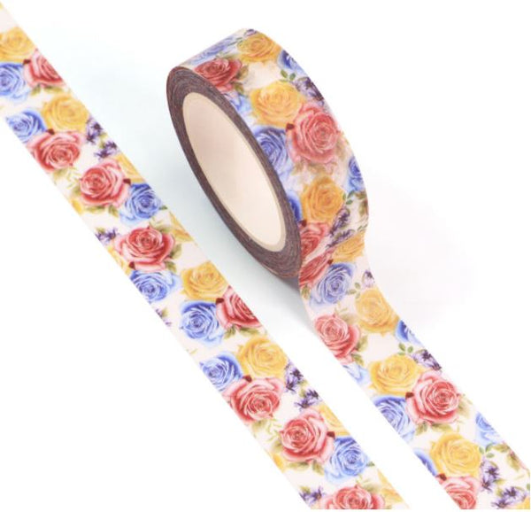 Red Blue Yellow Roses Washi Tape 15mm x 10m