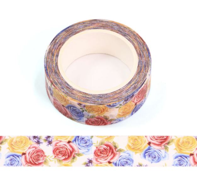 Red Blue Yellow Roses Washi Tape 15mm x 10m