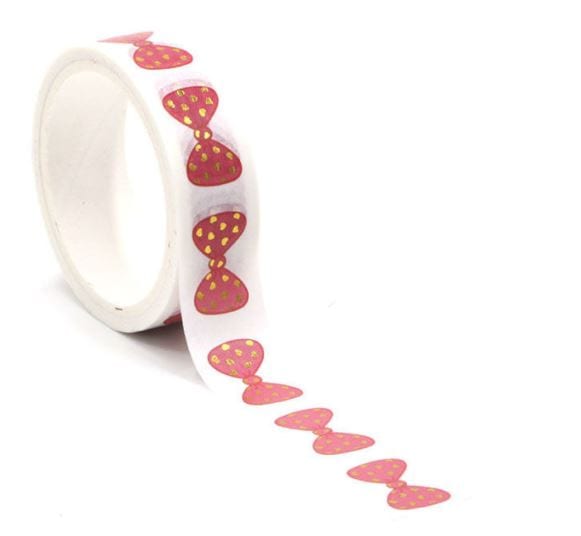 Red Bows with Gold Foil Washi Tape 15mm x 5m