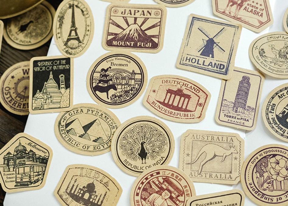 MoCard Retro Labels Around the World Sticker Flakes in a Box