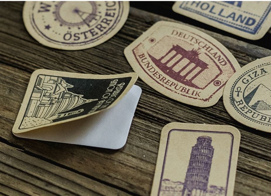 MoCard Retro Labels Around the World Sticker Flakes in a Box