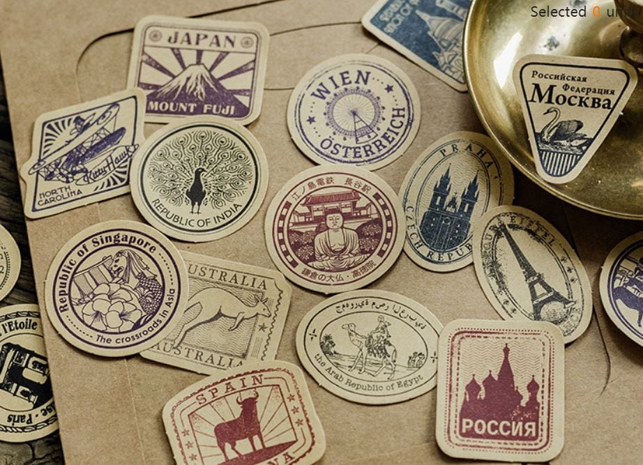 MoCard Retro Labels Around the World Sticker Flakes in a Box