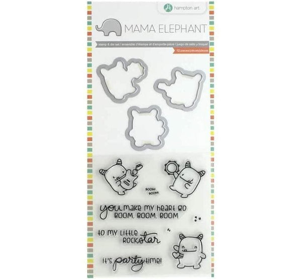 Hampton Art Mama Elephant Rock Monster Clear Stamp &amp; Die Set