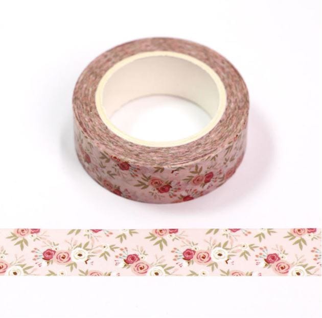 Roses on Soft Pink Washi tape 15mm x 10m
