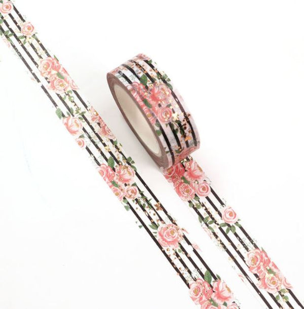 Roses with Black Lines Background Washi Tape 15mm x 10m