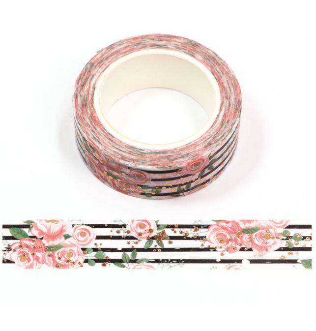 Roses with Black Lines Background Washi Tape 15mm x 10m