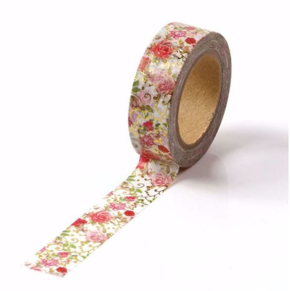 Roses with Foil Flourish Washi Tape 15mm x 10m