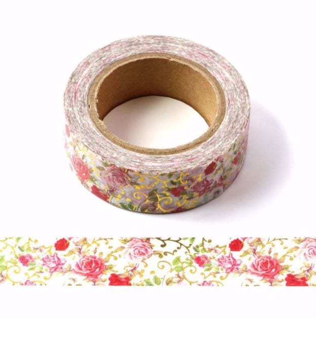 Roses with Foil Flourish Washi Tape 15mm x 10m