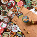 Mo Card Round Vintage Ad Prints Sticker Flakes in a Box
