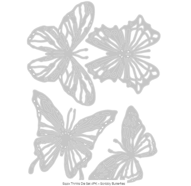 Sizzix Scribbly Butterflies Thinlits Die Set 4Pk by Tim Holtz