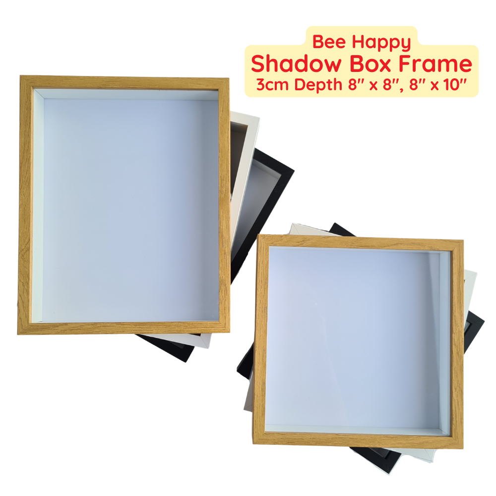 Bee Happy Shadow Box Frame w/ Glass Cover and Stand 3cm Depth (8